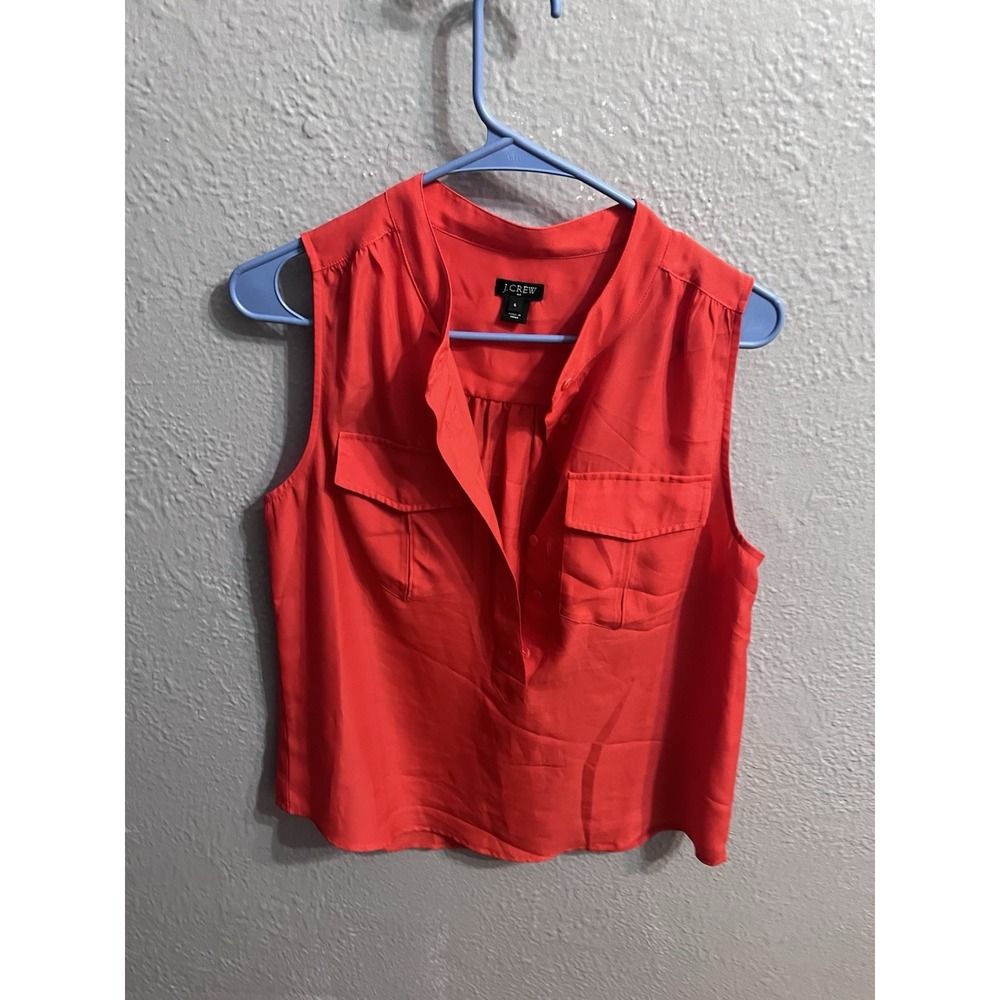 J Crew Shirt Womens Size 6  Red 1/2 Button Up Sleeveless